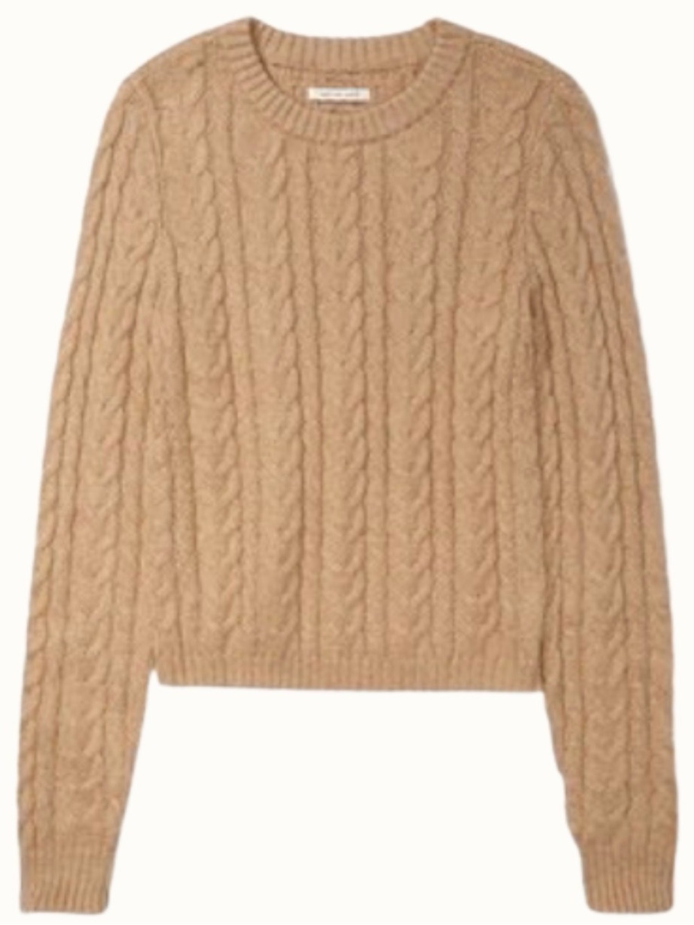 Tan Crew Neck Cable Knit Sweater